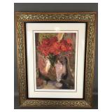 Framed Print Fleurs Rouges 'red Flowers' Signed