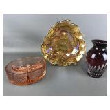 Pink Depression Glass Ashtray, Crystal Bud Vase &