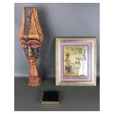African Wooden Carved Totem, Vtg Brass Cigarette