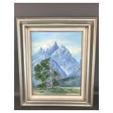 Signed Sandi Framed Mountain Landscape Painting