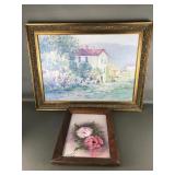 Framed Impressionist Style Painting & Floral Art