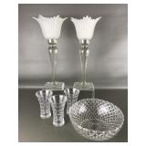 Mcm Crystal Candle Holders, Mikasa Bud Vases &