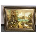 Mcm Xl Ornate Framed Landscape Oil Painting Signed