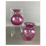 Vintage Cranberry Glass Swirled Vase & Pitcher