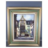 Vintage Framed Clock Tower Rhein Signed Painting