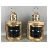 Vtg Solid Brass Starboard Ship Oil Lantern W Green