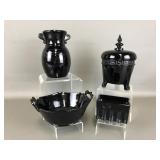 Vintage L.e. Smith Black Amethyst Glass Urn Vase