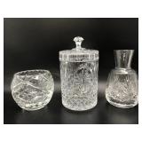 Vtg Crystal Lidded Jar, Bowl & Vase