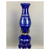 Bohemian Cobalt Cut Glass Oil Lamp