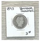 1893 Barber Quarter 90% Silver Quarter