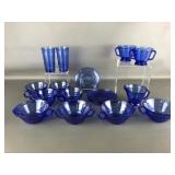 Hazel-atlas Cobalt Ribbed Tea Set, 17 Pieces