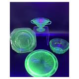 Glowing Uranium Vtg Cake Stand & More