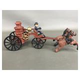 Vtg Cast Iron Horse Pulled Pumper Car