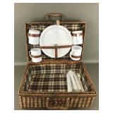 Vintage Wicker Picnic Basket With Accessories