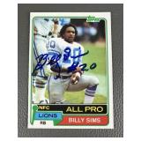 Detroit Lions Signed Billy Sims All Pro Topps Card