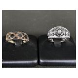 Sz 6 Sterling Silver Wave & Diamond Ring