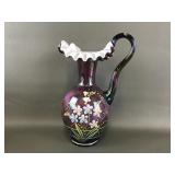 Handpainted Fenton Iridescent Plum Ewer Pitcher