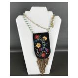 Hand-beaded Velveteen Pouch Necklace