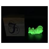 Fenton Uranium Glow Burmese Stretching Cat Glass