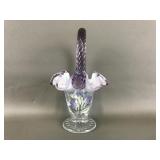 Vtg Fenton Art Glass Hand Painted Ruffled Basket