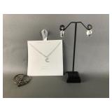 Sterling Silver Moon Child Necklace, Mini Hoops