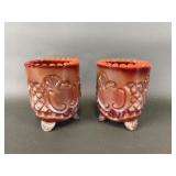 Vtg Slag Glass Footed Scallop Tooth Pick Holders