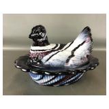 Purple Slag Glass Hen On Nest