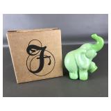 Fenton Green Chameleon Glass Elephant Fig. W/box