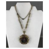 Vtg West German Root Beer Glass Cameo Necklace