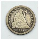 1891-s Seated Liberty Quarter 90% Silver Coin