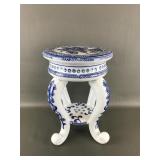 Vtg Blue & White Porcelain Pedestal Plant Stand
