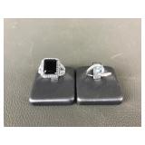 Sterling Silver & Black Onyx & Blue Topaz Rings