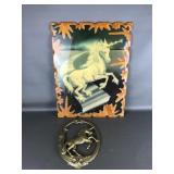 Magical Unicorn Lacquered Shellac Wall Art W Brass