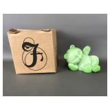 Fenton Green Chameleon Glass Recline Bear Fig. W/