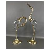 Vtg Hollywood Regency Brass & Blown Glass Crane