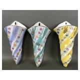 Vtg Painted Porcelain Swirled Horn Wall Pockets