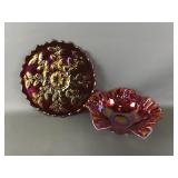 Vintage Carnival Glass Grape Ruffle Bowl & Fenton