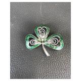 Sterling Silver & Enamel Clover Brooch Pin
