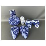 Blue & White Porcelain Carafe & Clog Wallpockets