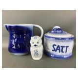 Vtg Cow Stoneware Pitcher, Salt Box & More