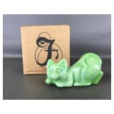Fenton Green Chameleon Stretching Kitten Figurine