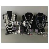 Chunky Black & Silver Toned Costume Necklaces &