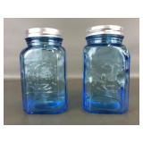 Reproduction Blue Glass Salt & Pepper Shakers