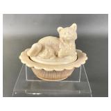 Mosser Slag Glass Mini Cat On Nest Salt Cellar
