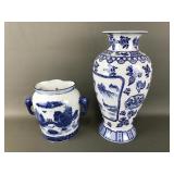 Vtg Blue & White Porcelain Vase & Wall Pocket