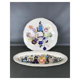 Vtg Signed Ceramic Hand Painted Whimsical Platters