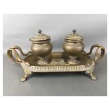 Antique? Brass double inkwell set