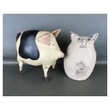 Folk Art Primitive Farmhouse Painted Canvas Pigs