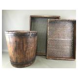 Vtg Garden Sieve, Wooden Buckets & More