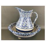 Vintage Spongeware Pitcher & Wash Bowl Set